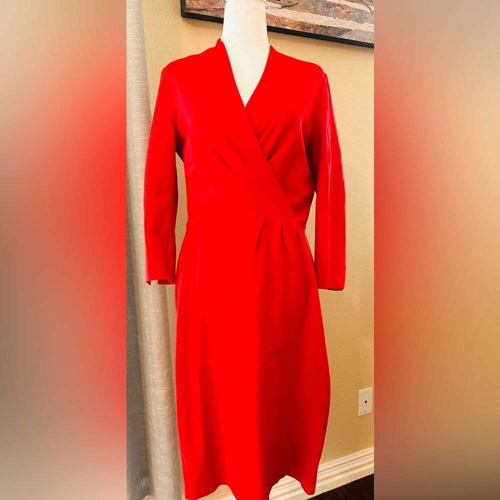 Lands' End Red Sheath Dress V-Neck Long Sleeve (like new no tags)